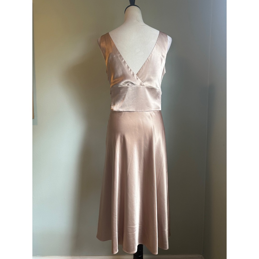 Newport News Champagne Satin Lace Midi Dress 10 vintage fairy boho whimsigoth Y - Picture 4 of 6